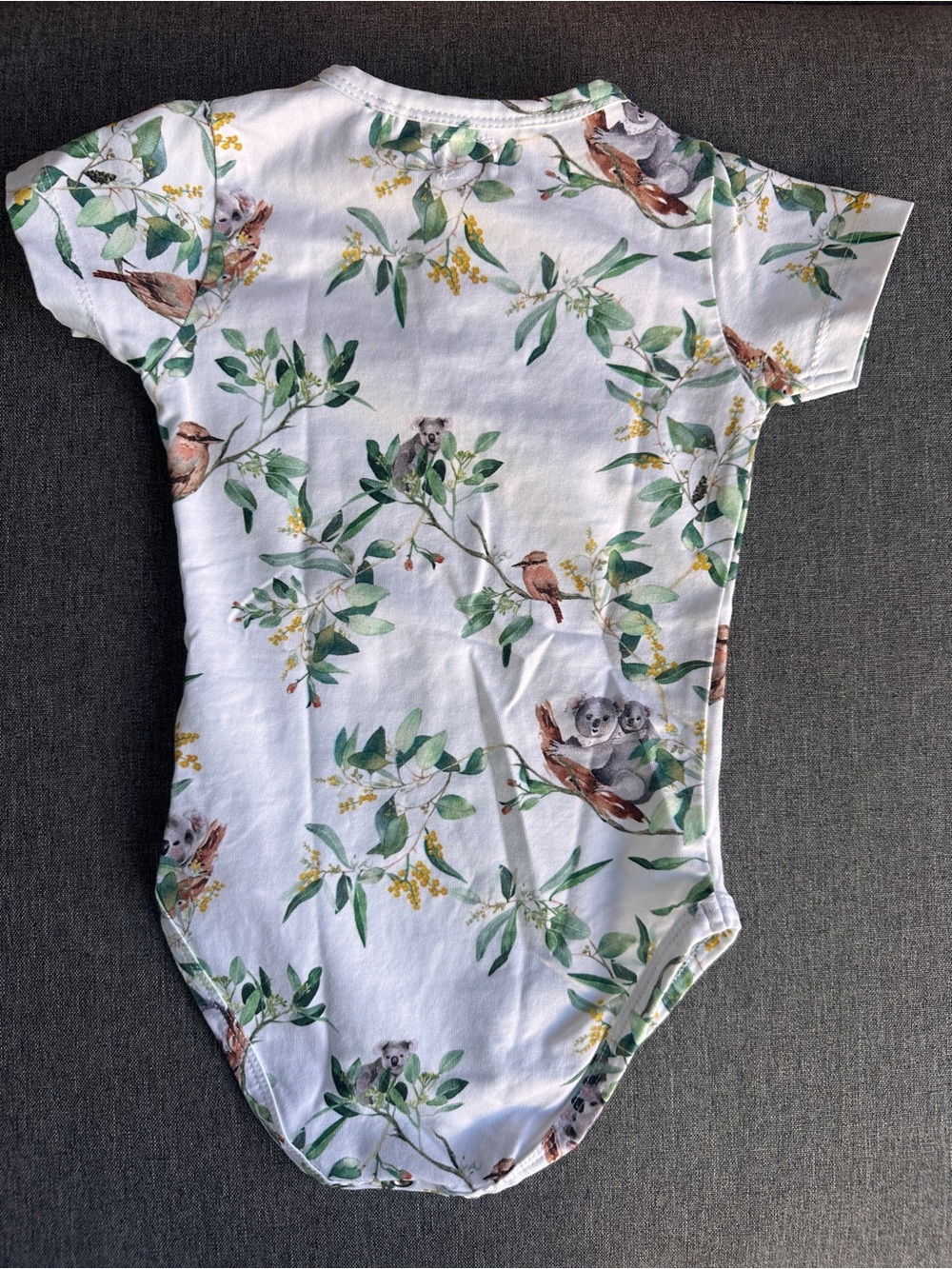 White Short-Sleeve Baby One-Piece with Green Leaf & Koala Print - Picture 2 of 3